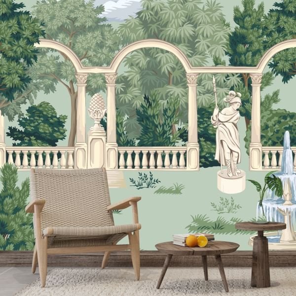 Orman İçinde Sütunlar Büst Çeşme Duvar Kağıdı