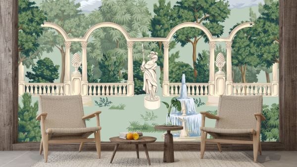 Orman İçinde Sütunlar Büst Çeşme Duvar Kağıdı