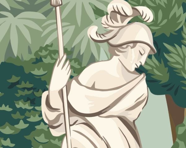 Orman İçinde Sütunlar Büst Çeşme Duvar Kağıdı