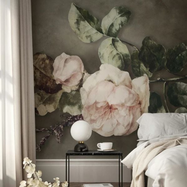Gri Siyah Zeminde Büyük Gerçekçi Gül Duvar Kağıdı
