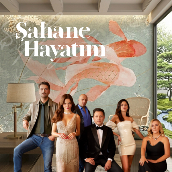 Şahane Hayatım Dizisi Suluboya Çizim Japon Balıkları Tasarım Duvar Kağıdı