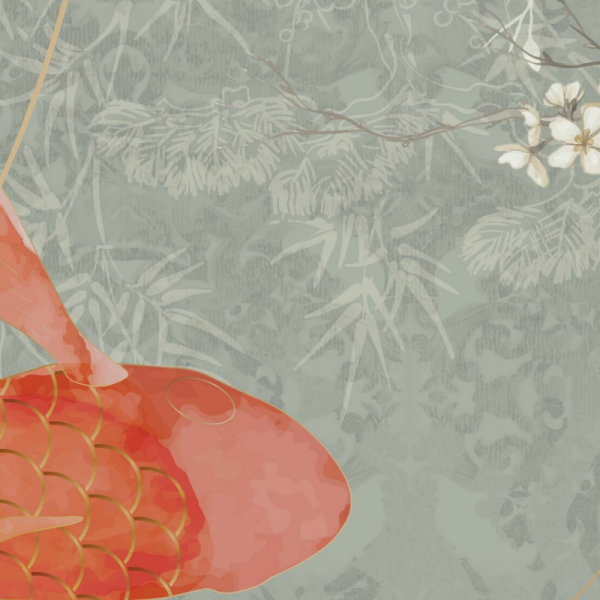 Şahane Hayatım Dizisi Suluboya Çizim Japon Balıkları Tasarım Duvar Kağıdı