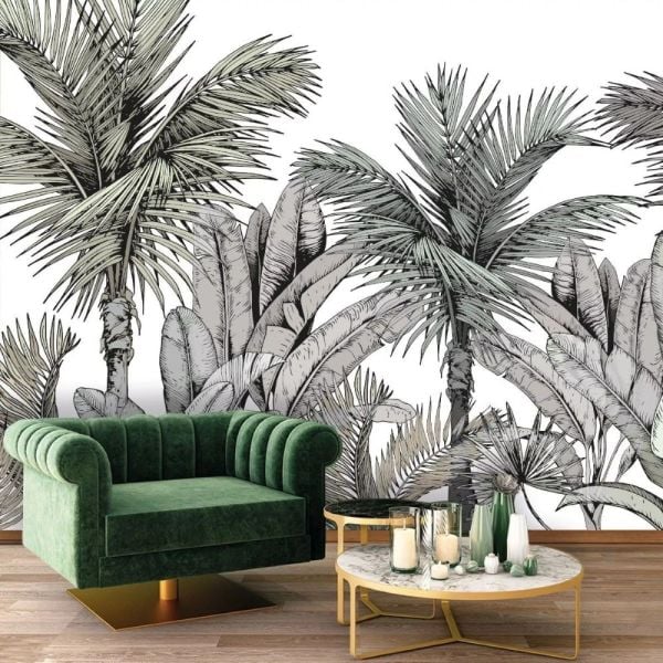 Uva Siyah Beyaz Palmiye Ağaçları Duvar Kağıdı