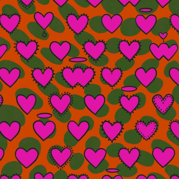 Enriquezland CuoriPois Turuncu Pembe Kalpli Duvar Kağıdı