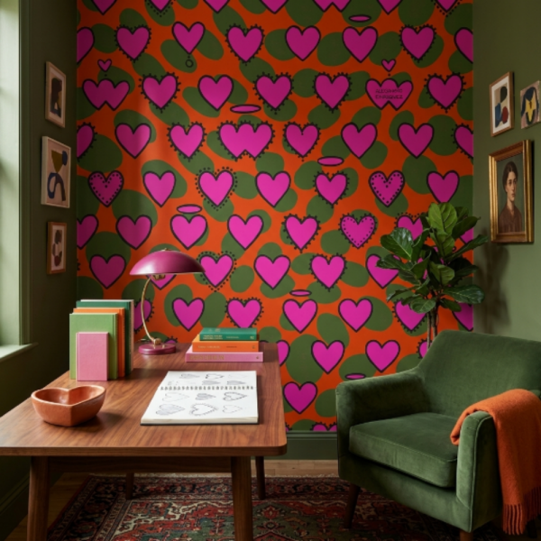Enriquezland CuoriPois Turuncu Pembe Kalpli Duvar Kağıdı