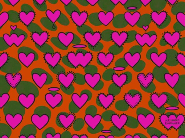 Enriquezland CuoriPois Turuncu Pembe Kalpli Duvar Kağıdı