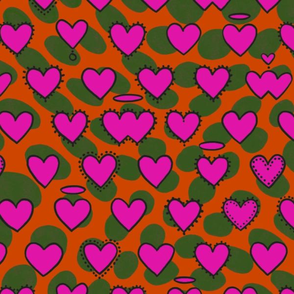 Enriquezland CuoriPois Turuncu Pembe Kalpli Duvar Kağıdı