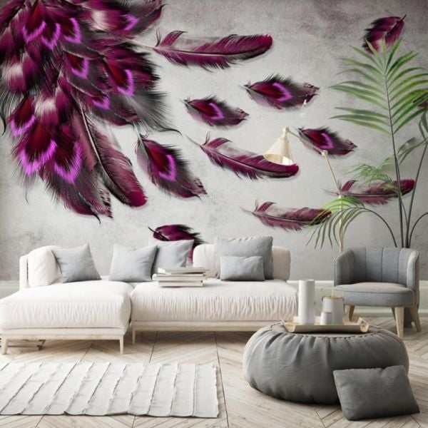 Uva Fuşya Pembe Tüyler Duvar Kağıdı