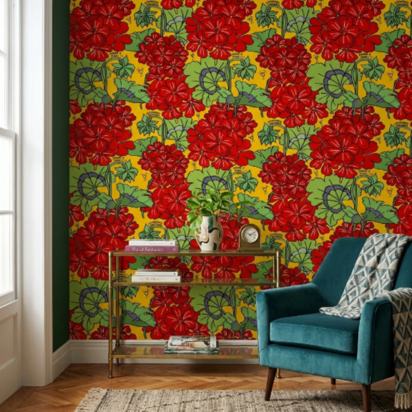 Enriquezland  LoveGeranei Sarı Kırmızı Renk Duvar Kağıdı