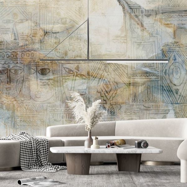 Geometrik Antik Yüz Çizimleri Duvar Kağıdı