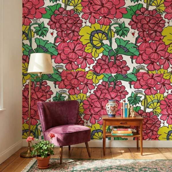 Enriquezland LoveGeranei Beyaz Zemin Duvar Kağıdı