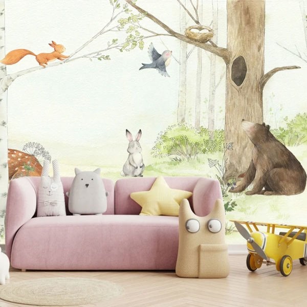 Uva Ceylan Ayıcık Orman Desenli Duvar Kağıdı