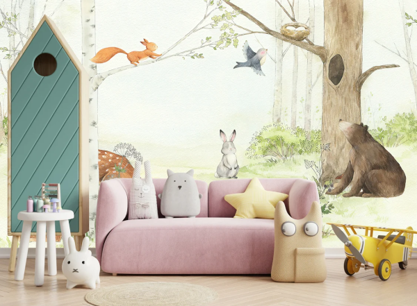 Uva Ceylan Ayıcık Orman Desenli Duvar Kağıdı