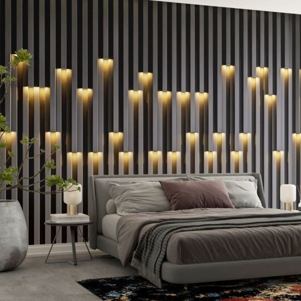 Işık Efektli Duvar Çıtası Görünümlü Duvar Kağıdı