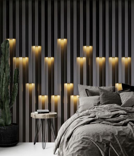 Işık Efektli Duvar Çıtası Görünümlü Duvar Kağıdı