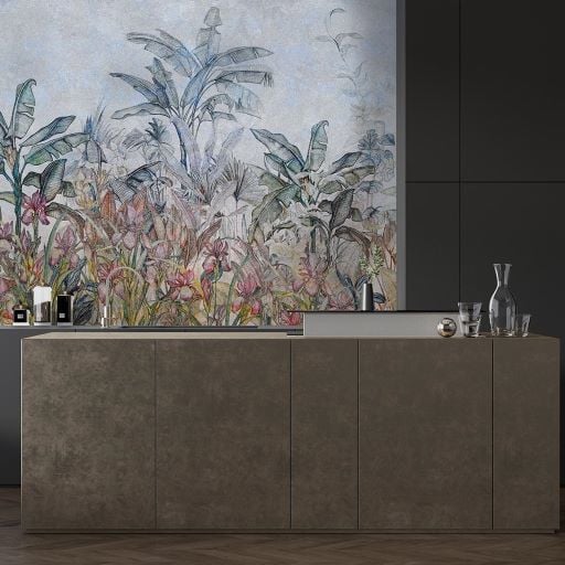 Tropik Ağaçlar İçinde Orkide Çiçekleri Duvar Kağıdı