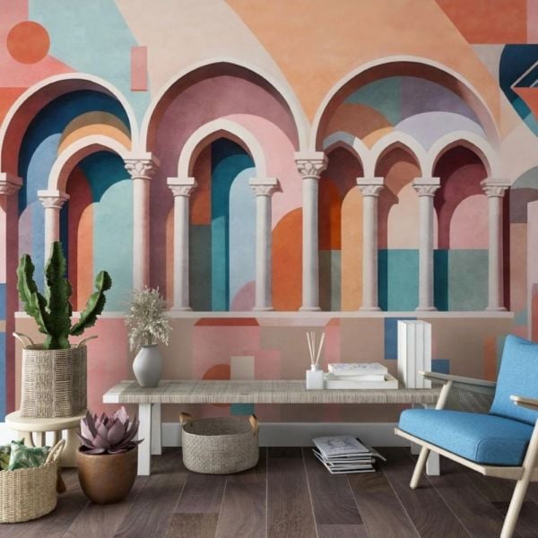 Pastel Renkler Sütunlar Tasarım Duvar Kağıdı